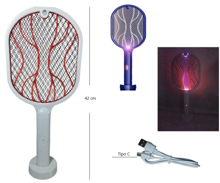 RAQUETA MATA MOSQUITO RECARGABLE CON BASE
