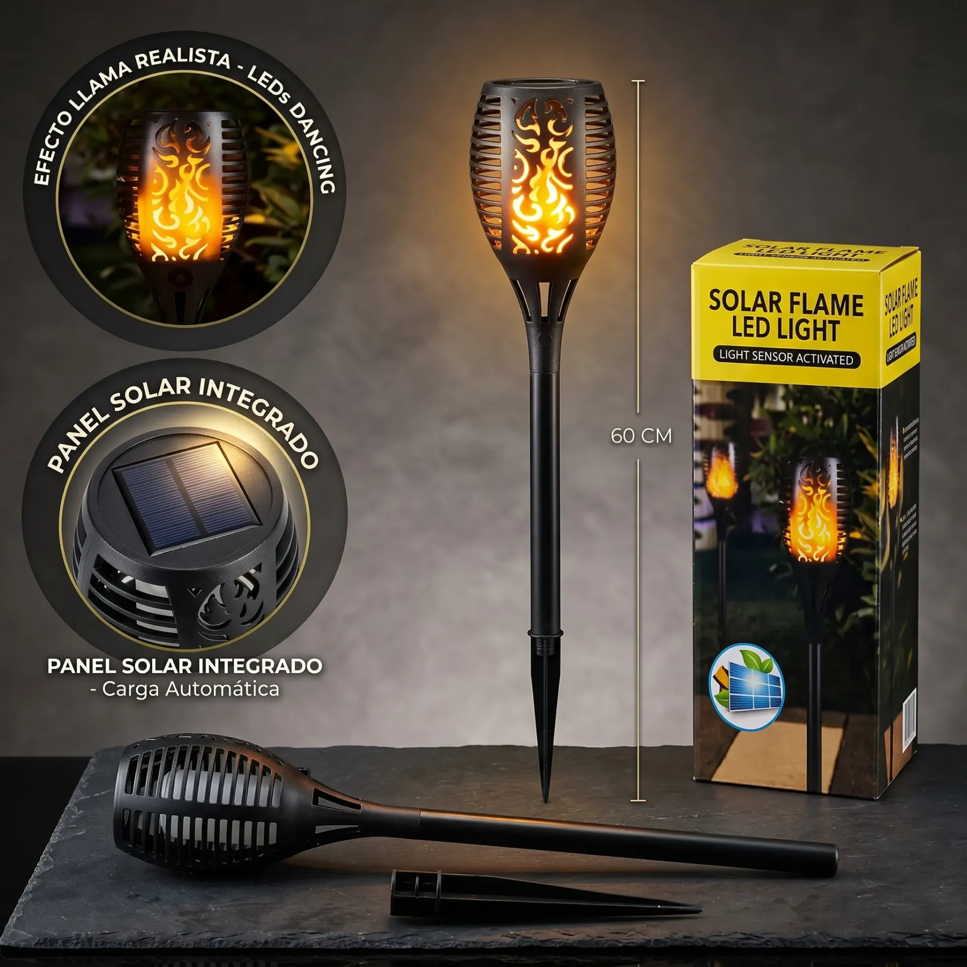 ANTORCHA ESTACA SOLAR 40CM EFECTO FUEGO