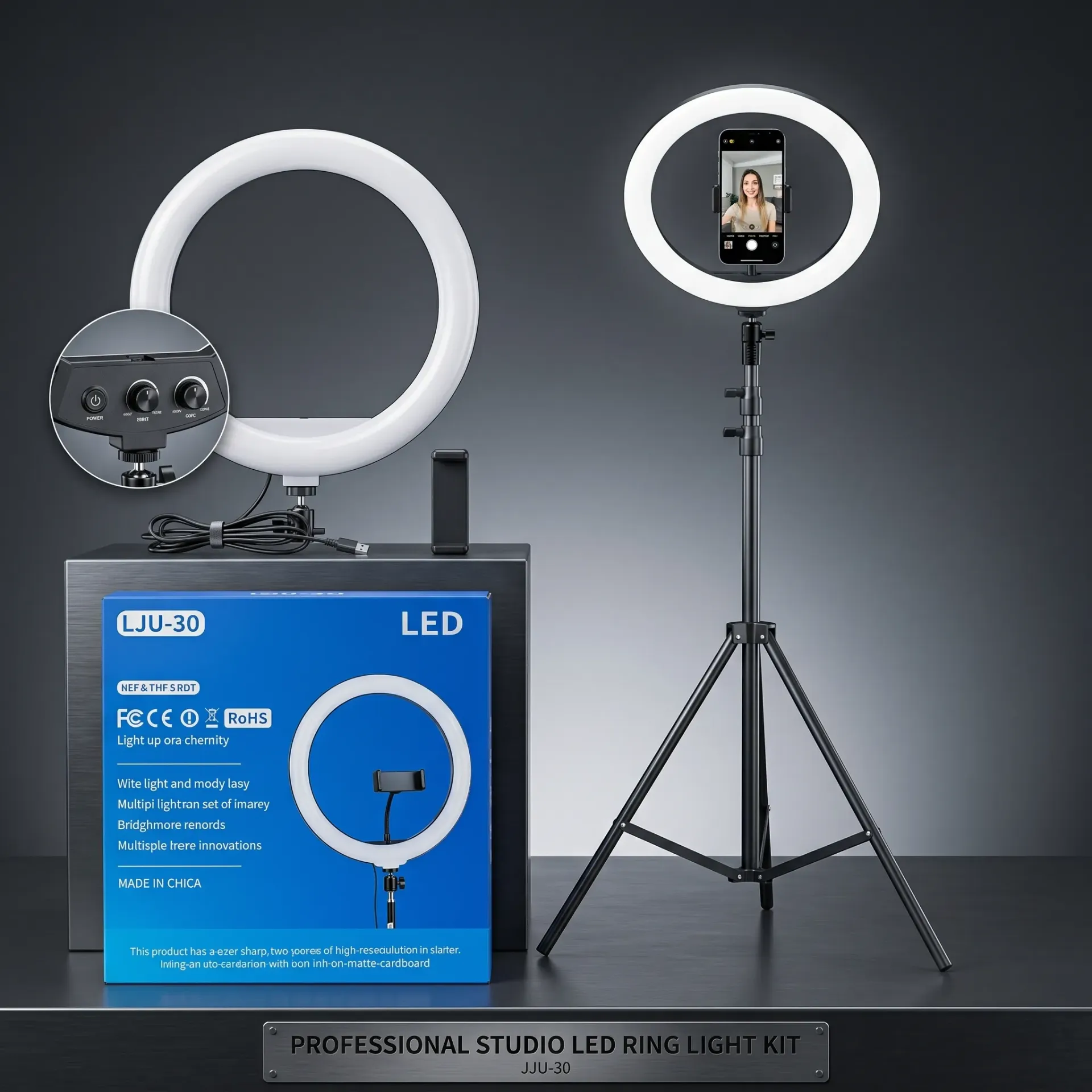 ARO DE LED BLANCO 12"  30CM CON TRIPODE 2MTS