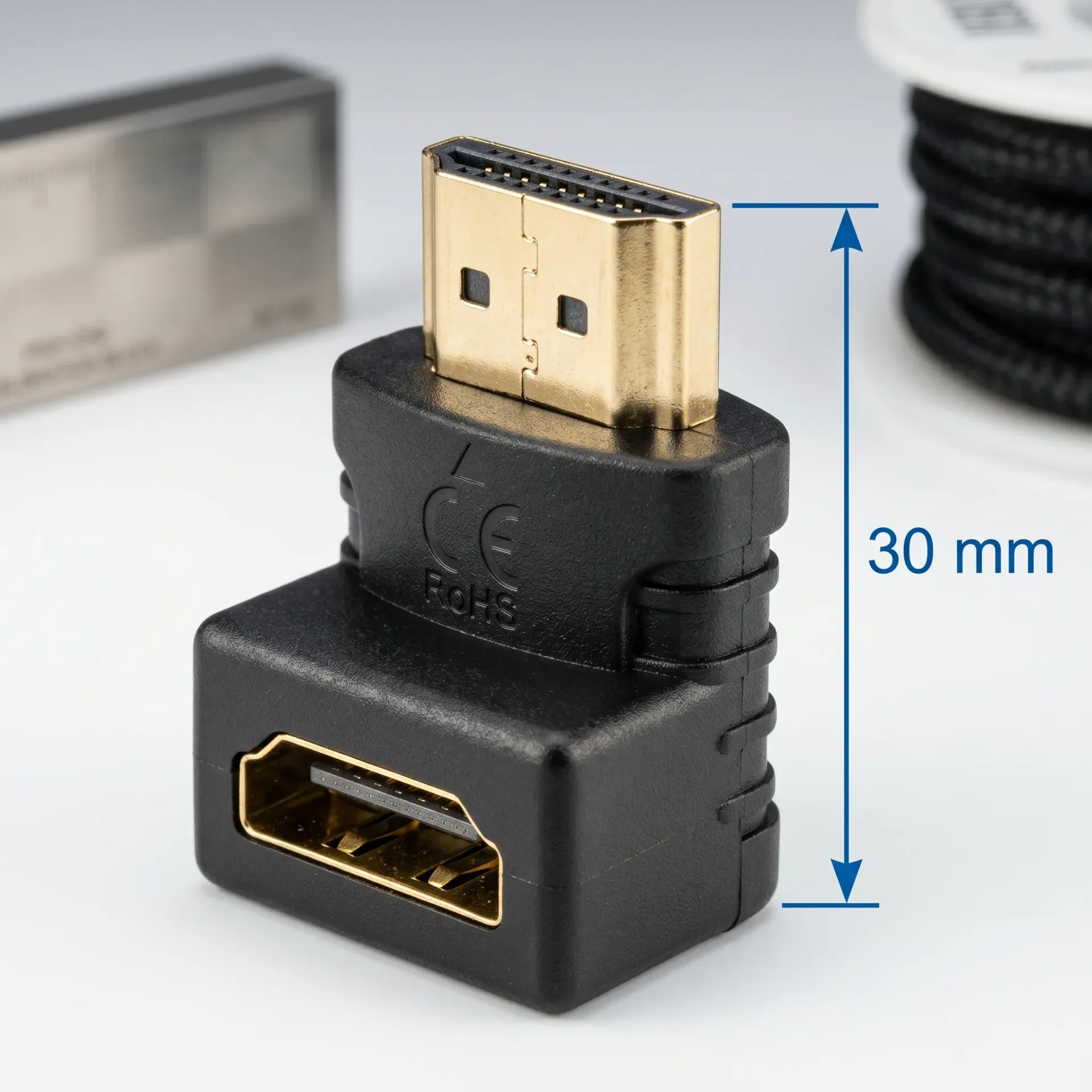 Conector HDMI hembra a HDMI macho en 90º CON509