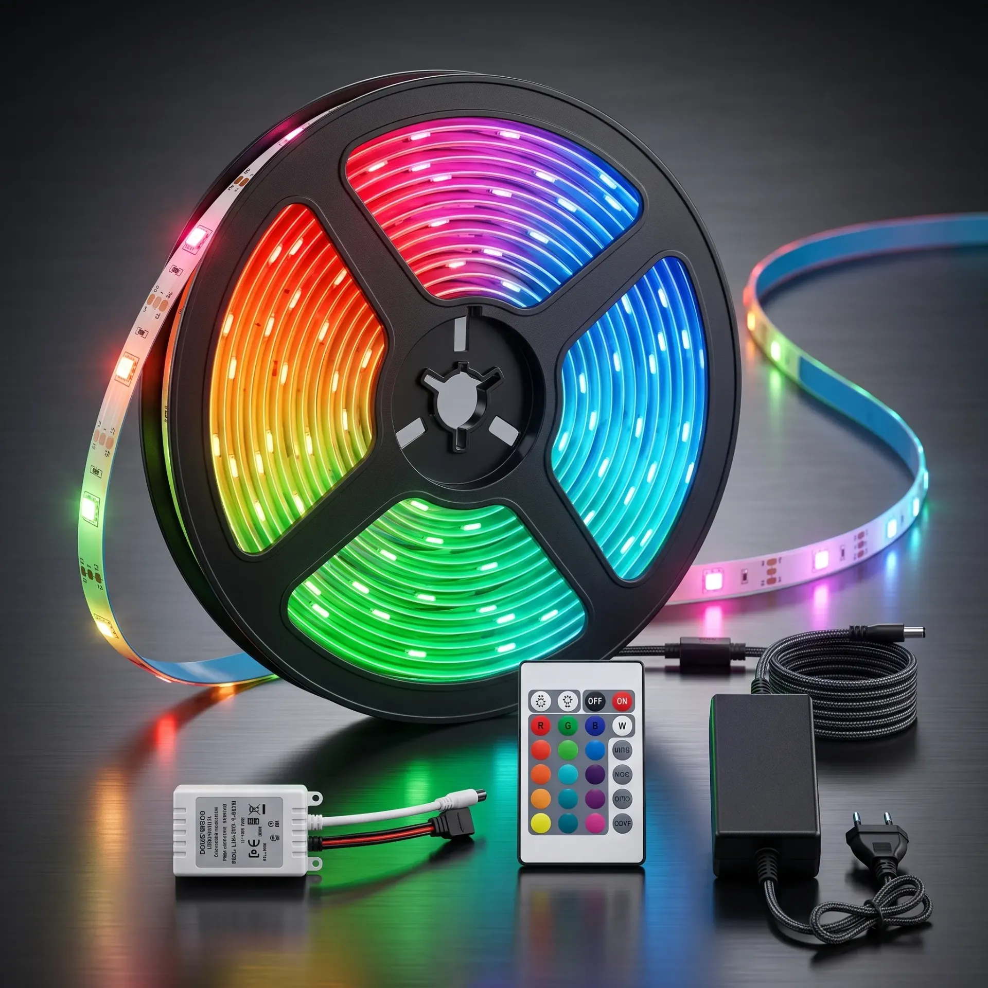 KIT TIRA RGB 50/50 5 MT CON FUENTE Y CONTROL