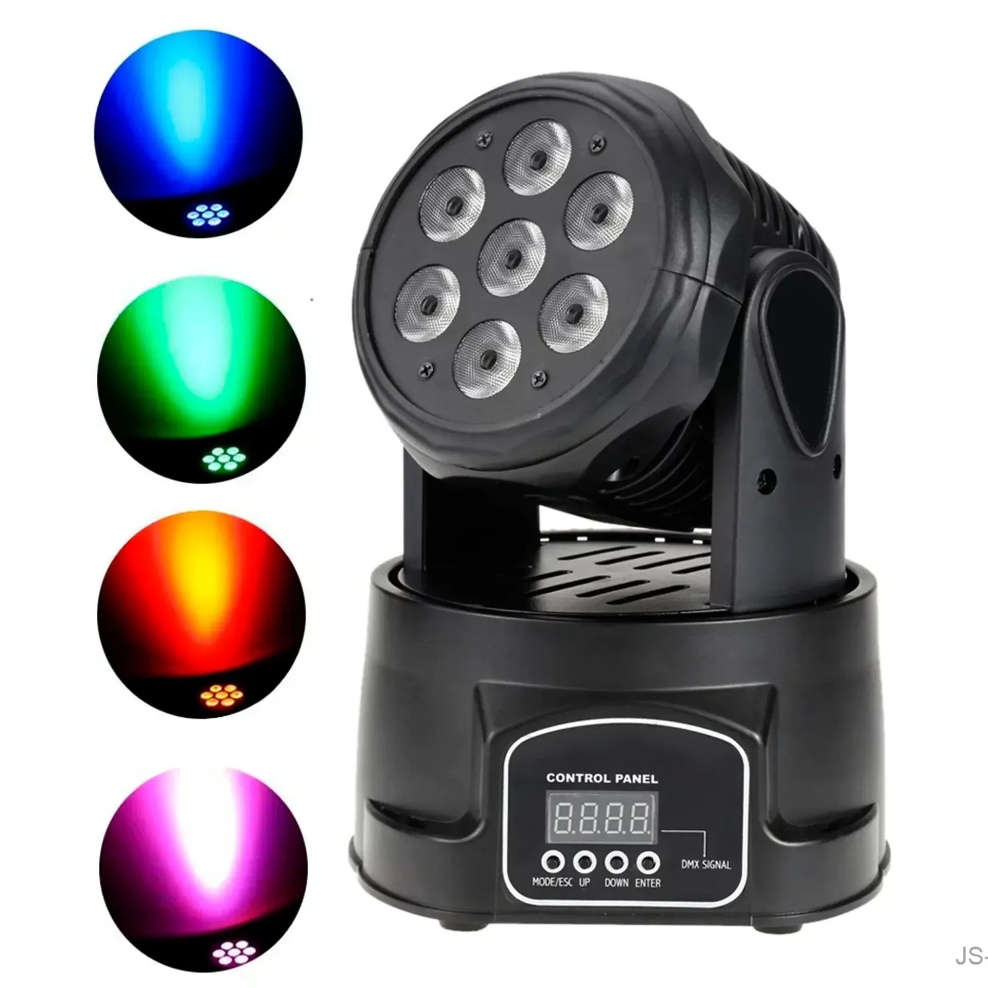 MINI CABEZAL LUZ PROTON GIRATORIA 7 LED RGB 10W