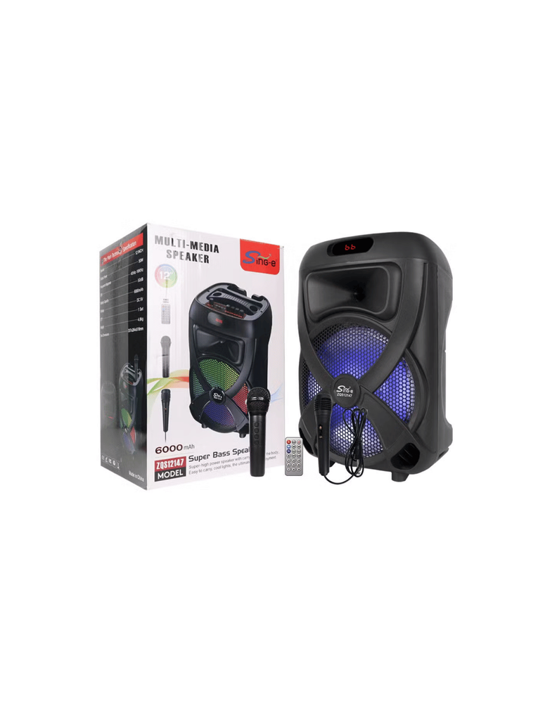 PARLANTE BLUETOOTH 12" CON 2 MICROFONOS Y LUCES