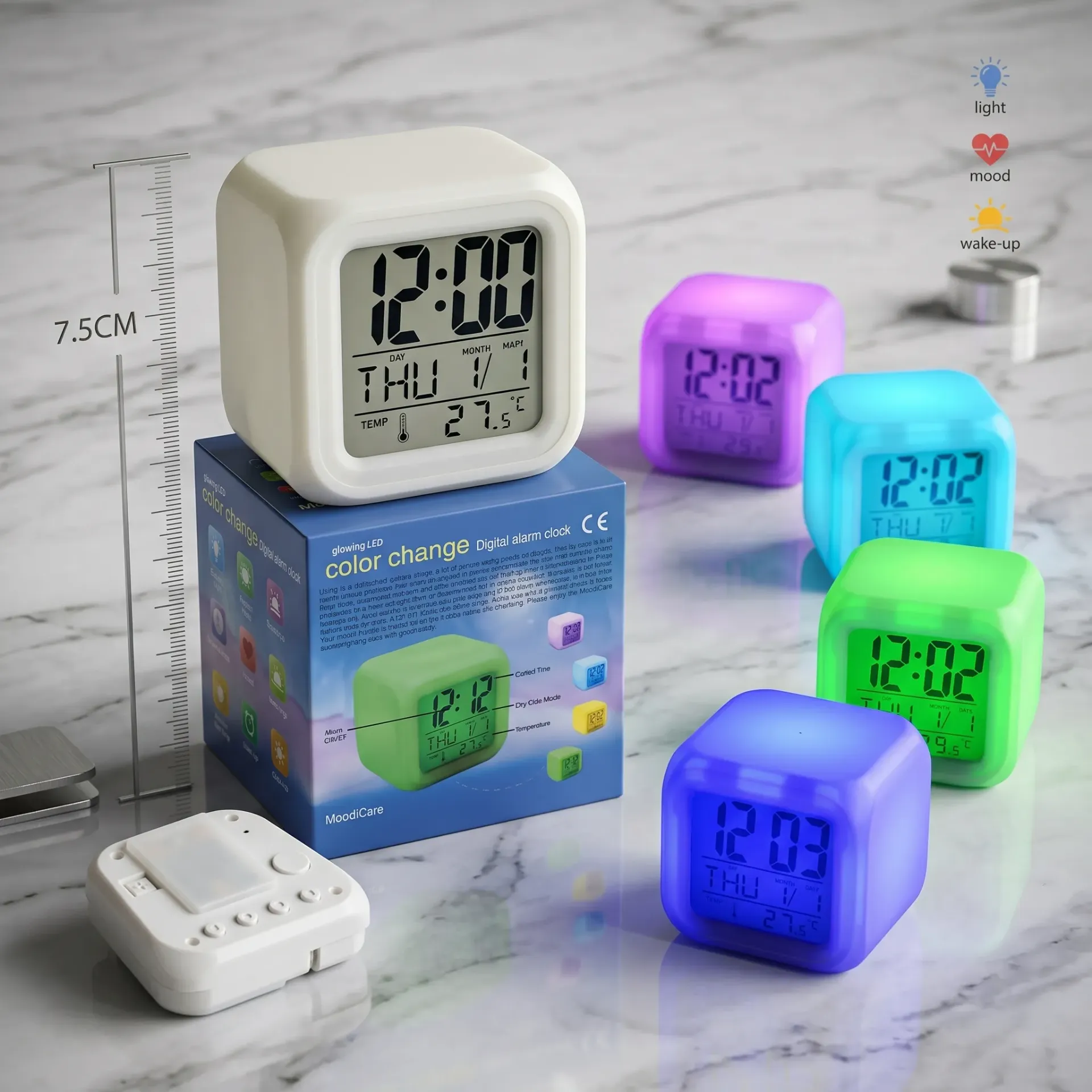 RELOJ DIGITAL DESPERTADOR CUBO COLORES
