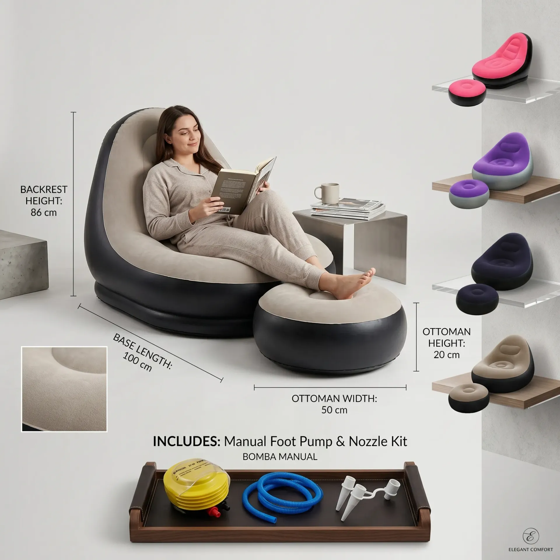 SILLON INFLABLE CON APOYA PIES