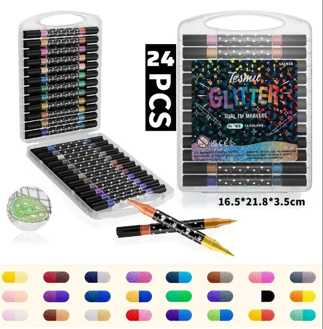 MARCADOR CON BRILLO X 24PCS DOBLE PUNTA