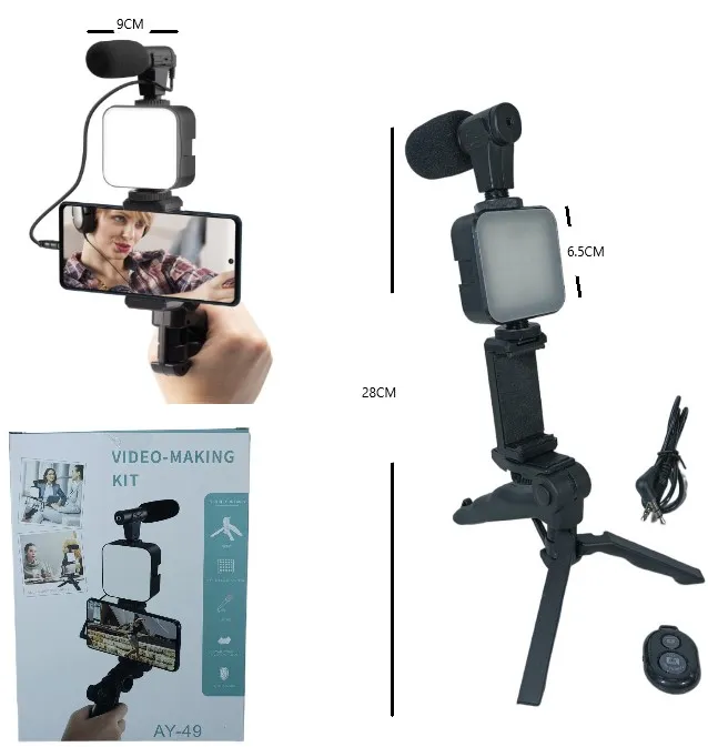 TRIPODE CON LUZ LED Y MICROFONO PARA VIDEOS