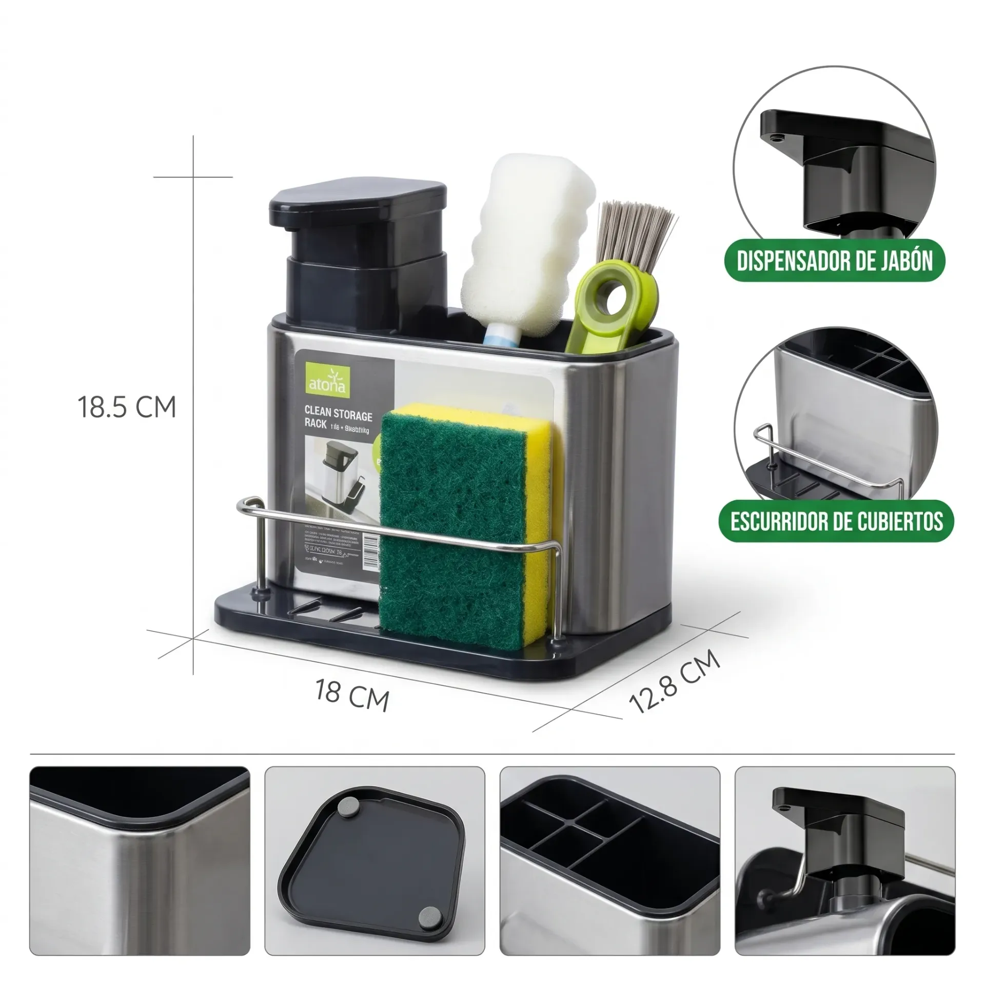 DISPENSER DE DETERGENTE CON PORTA ESPONJA