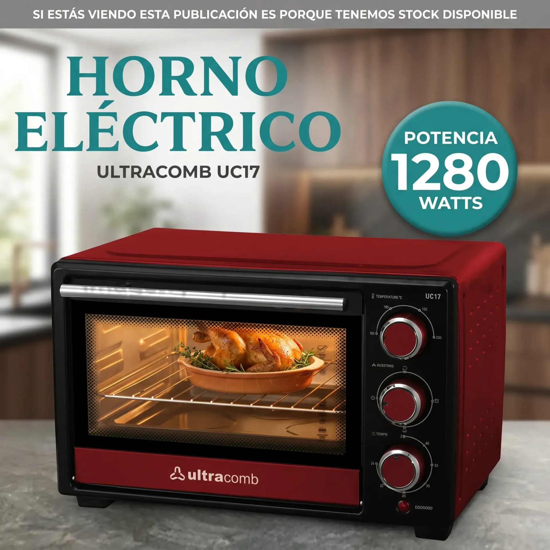 HORNO ELECTRICO 1280W ULTRACOMB 6 MESES GARANTIA