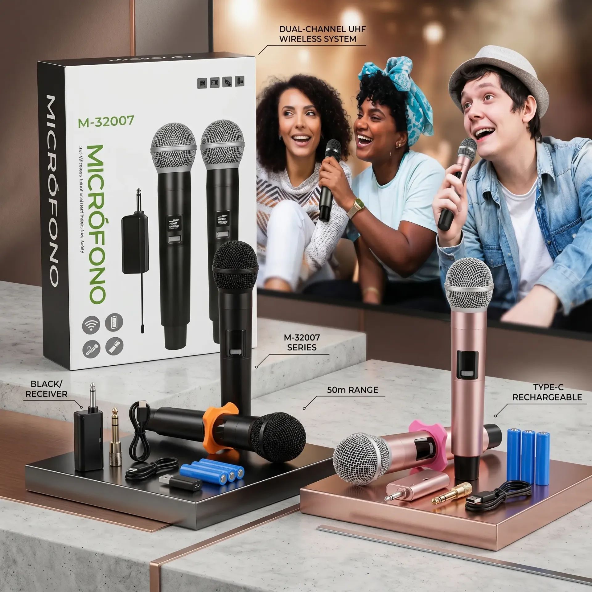 [M32007] KIT MICROFONO X 2 INALAMBRICOS UHF