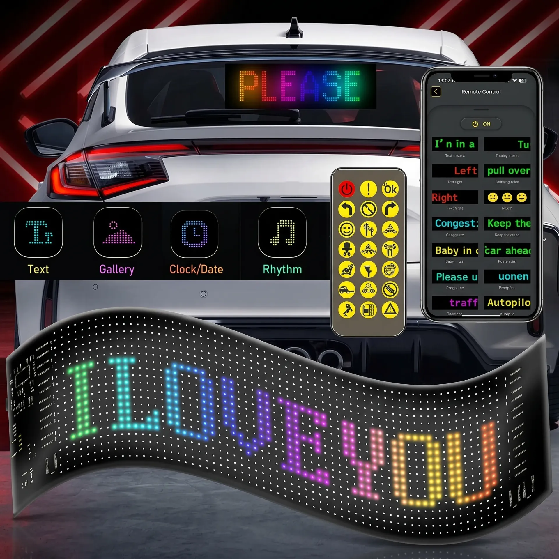 CARTEL LED RGB PROGRAMABLE C/CONTROL 10X34CM