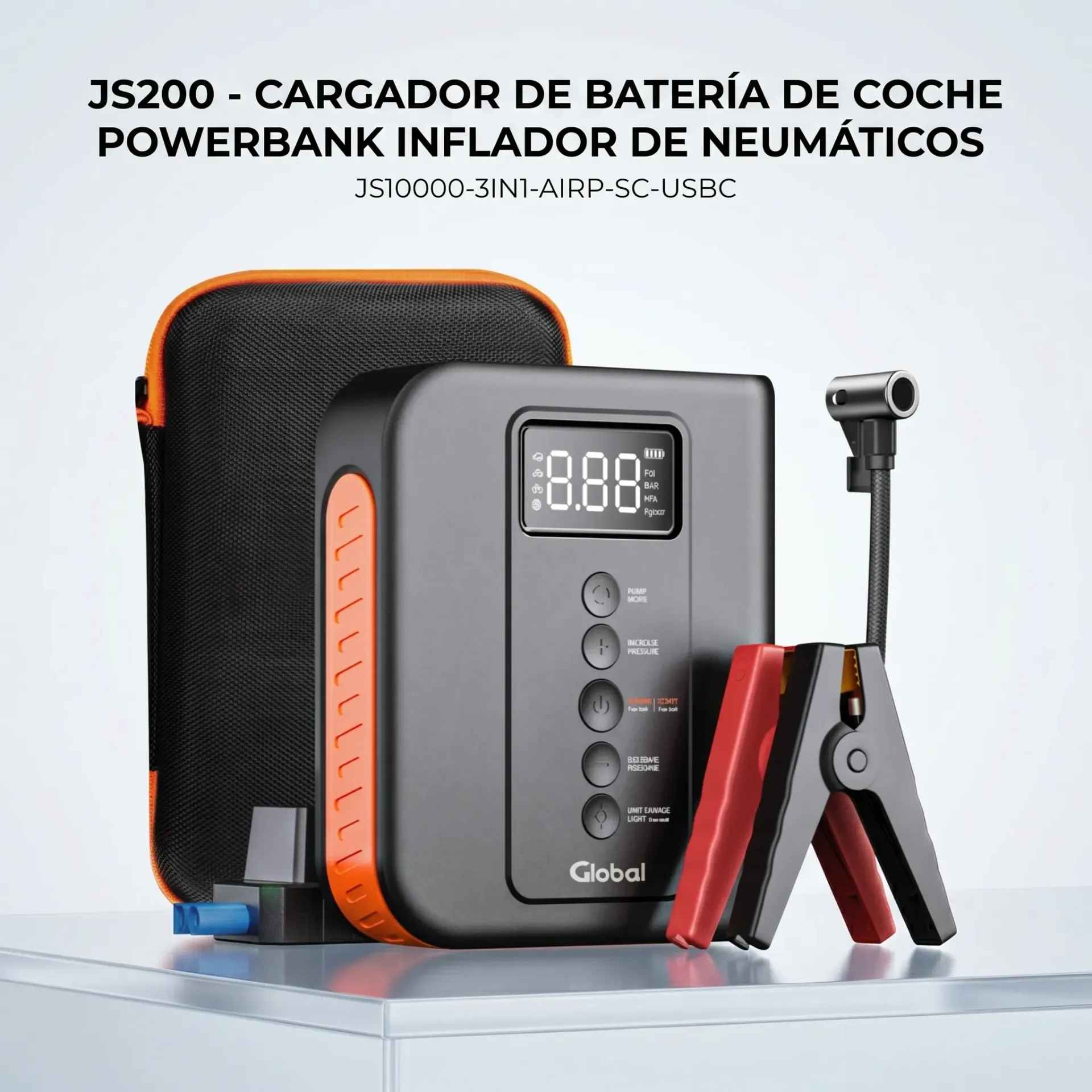 ARRANCADOR DE BATERIA Y COMPRESOR PORTATIL 3EN1