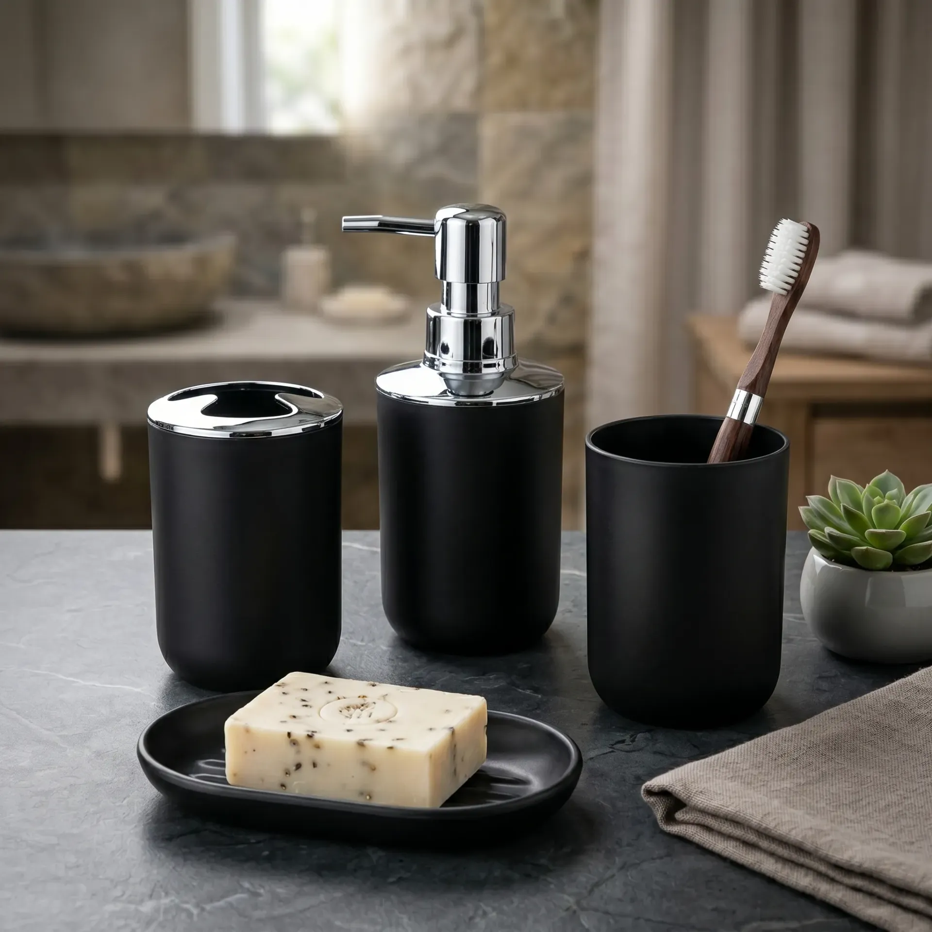 SET DE BAÑO 4 PIEZAS NEGRO