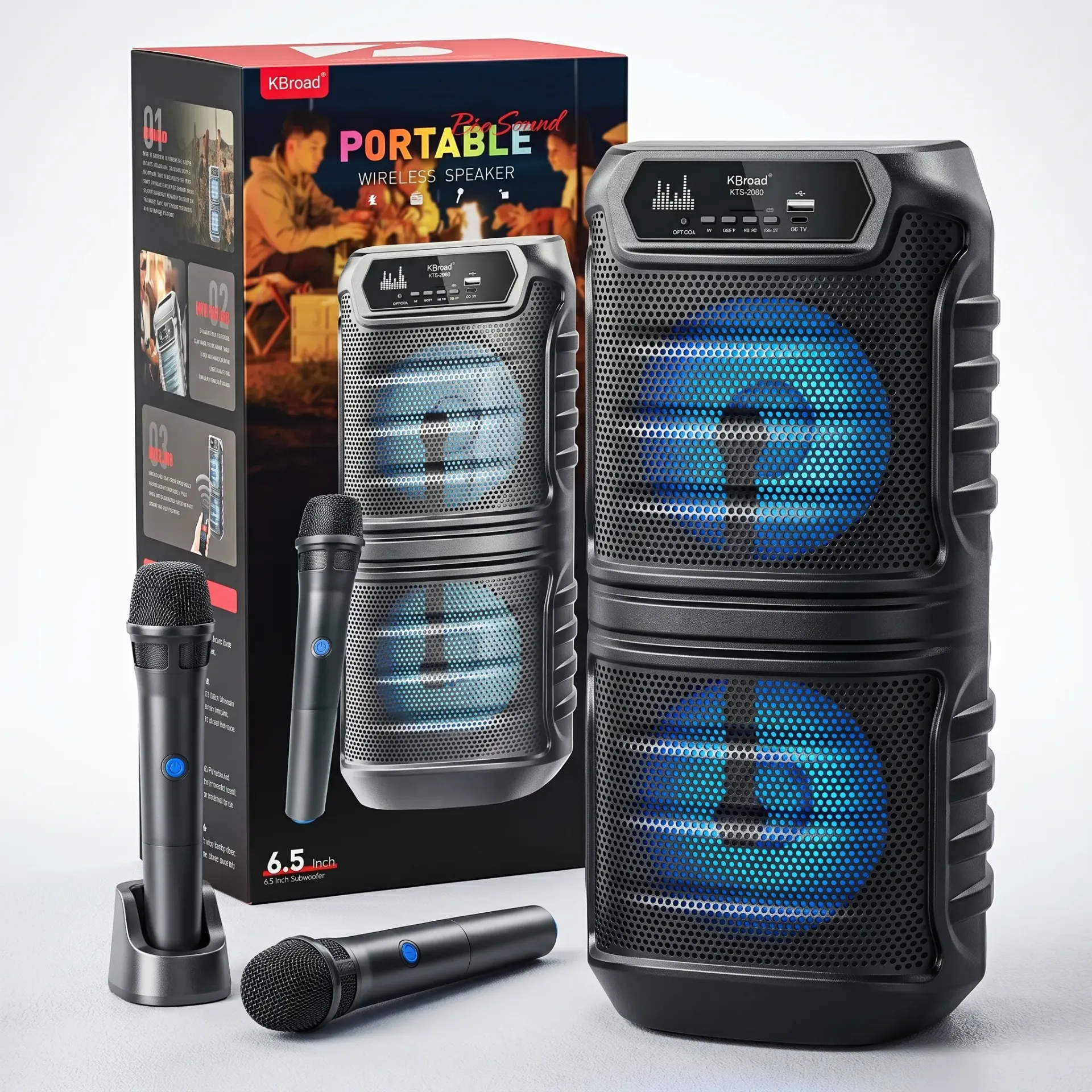 PARLANTE PORTATIL BLUETOOTH 2 X 6,5" C/MICROFONO