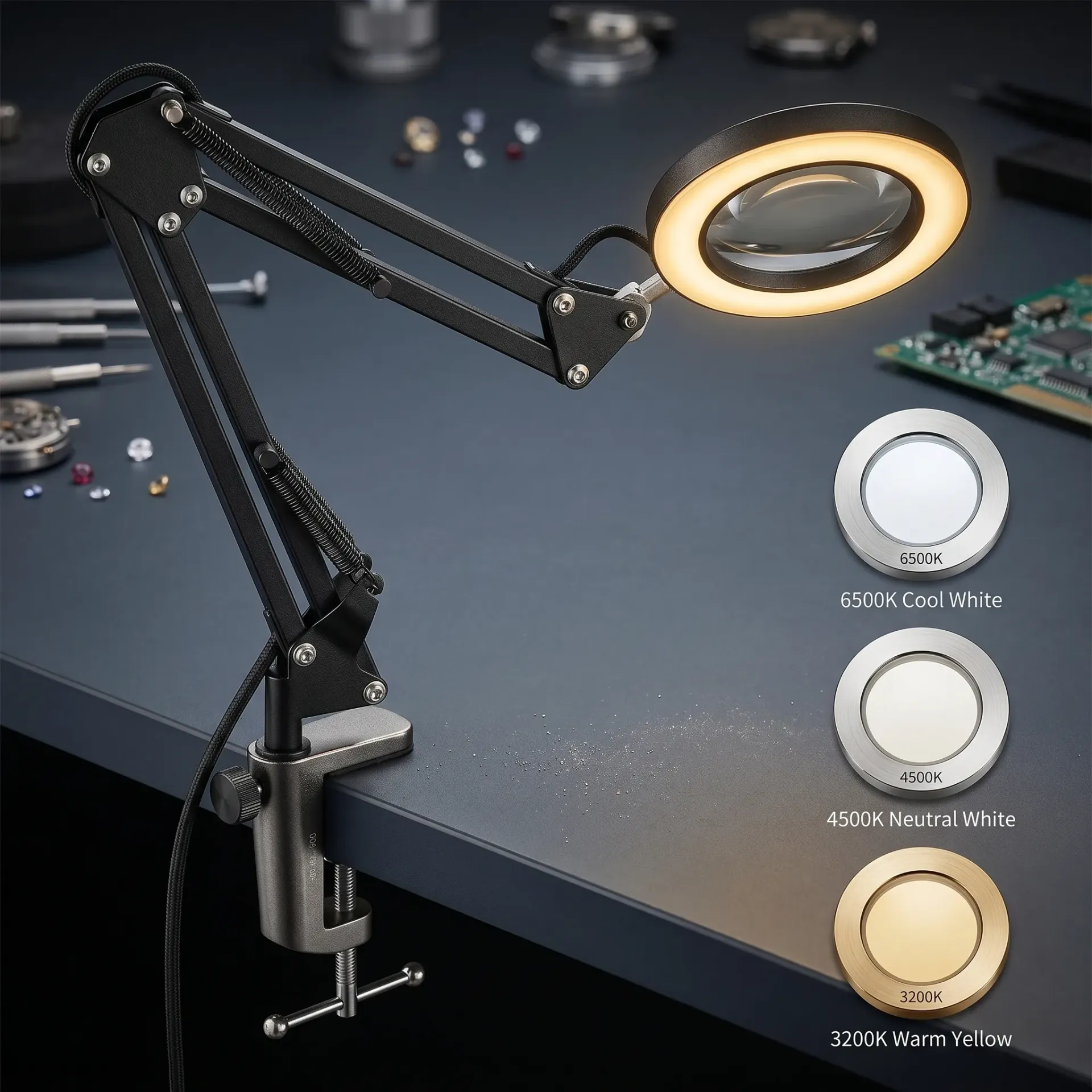 LAMPARA LED CON LUPA EXTENSIBLE 3 MODOS DE BLANCO