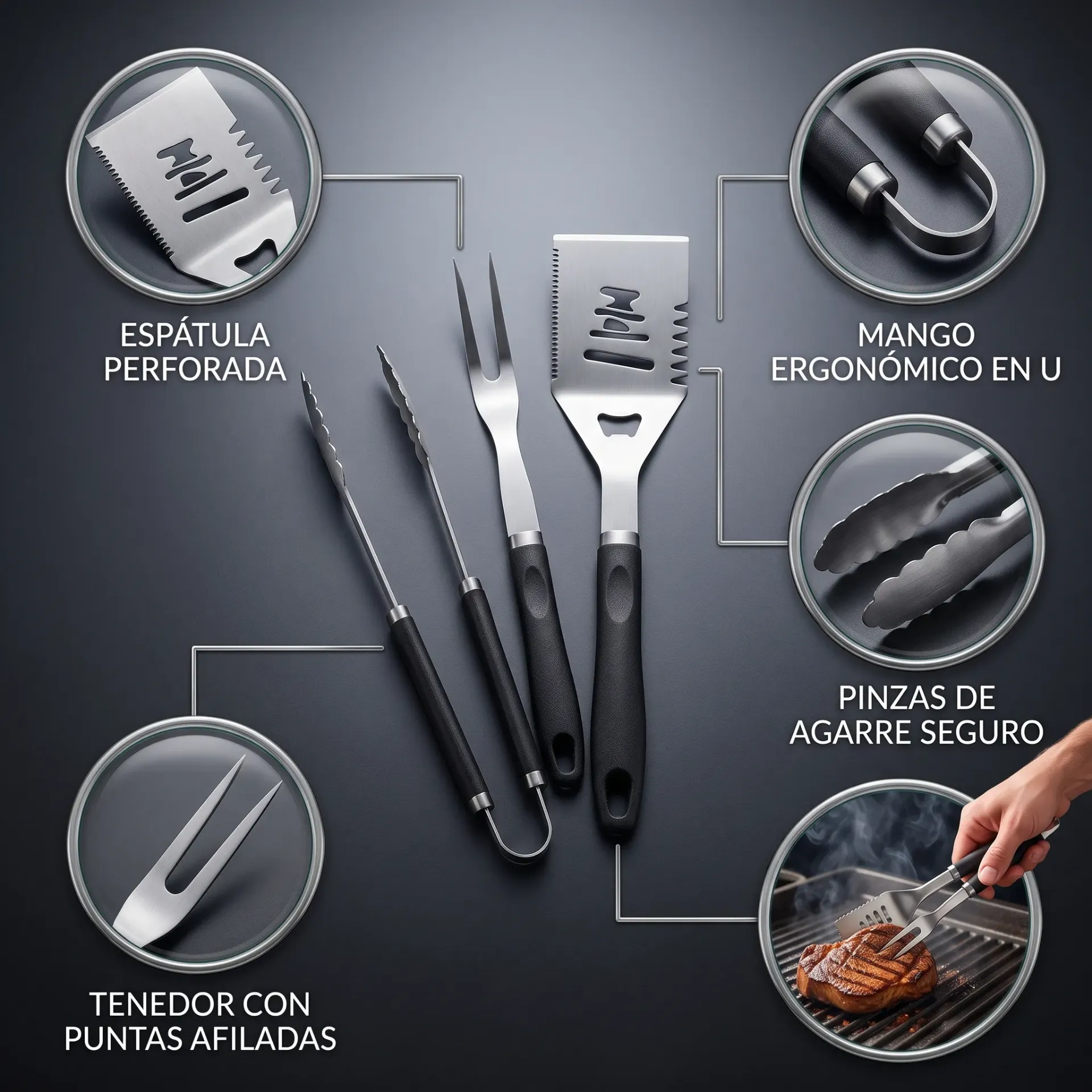 KIT ASADOR PARRILLERO ACERO