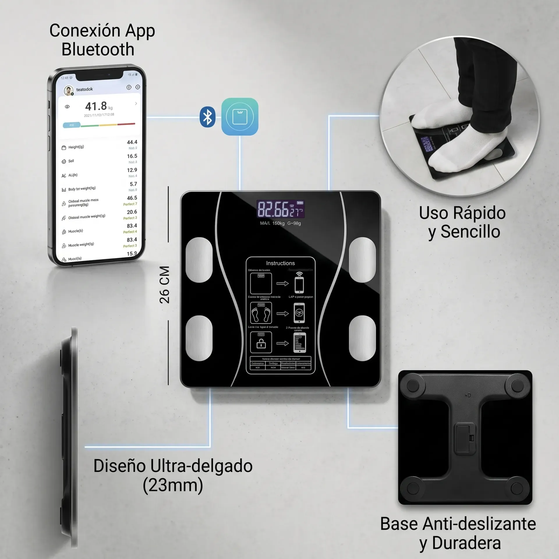 BALANZA PERSONAL 180KG CON APP BLUETOOTH