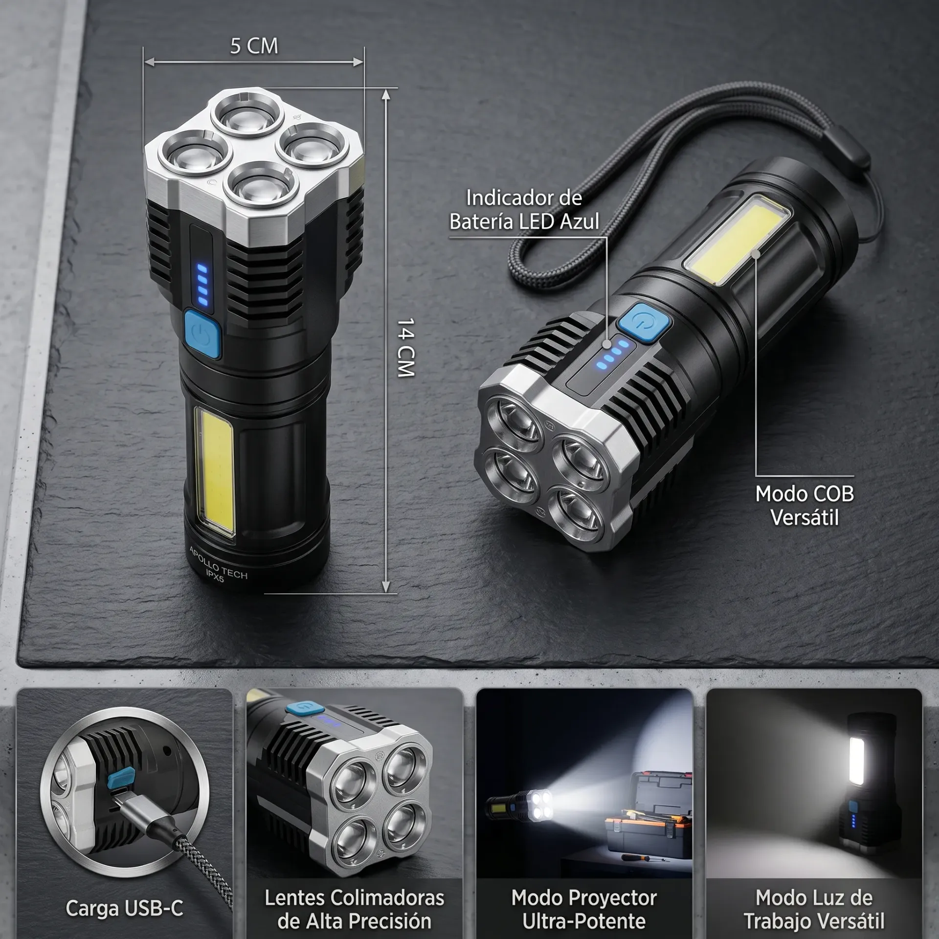 LINTERNA 4 LED RECARGABLE
