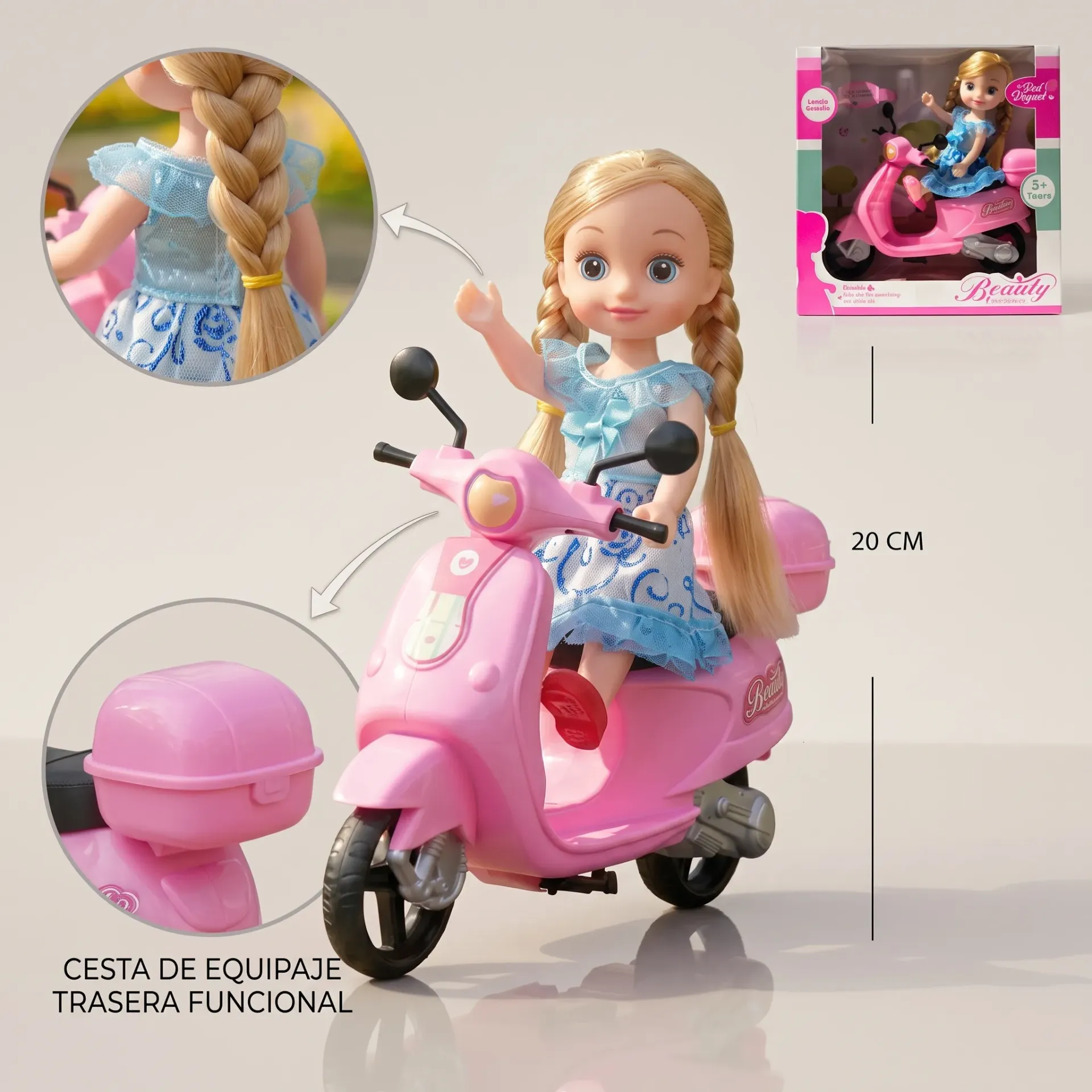 [LC56190] MUÑECA BEAUTY CON SCOOTER ROSA