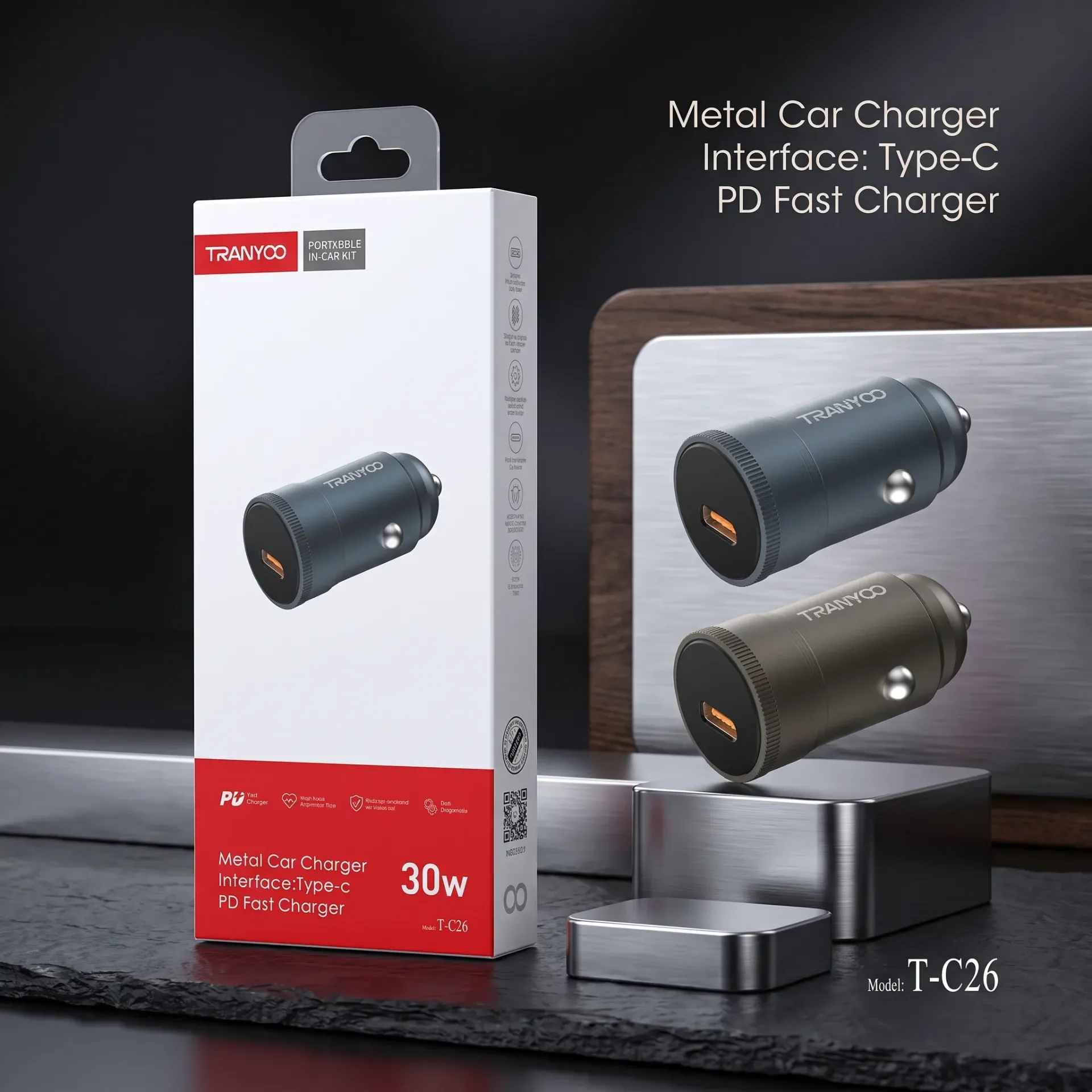 CARGADOR 12V PARA AUTO TIPO C 30W