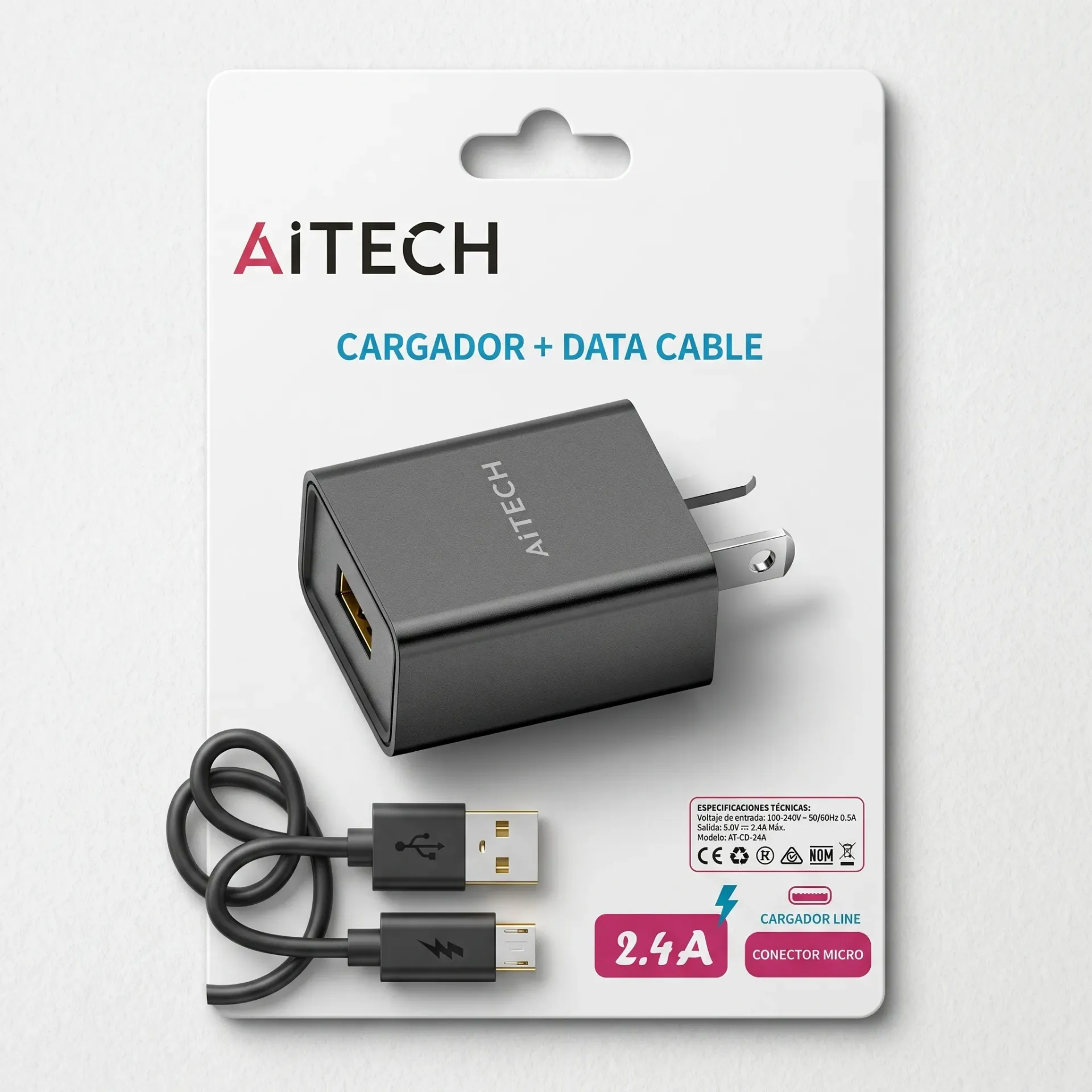 CARGADOR DE PARED 2,4A CON CABLE V8