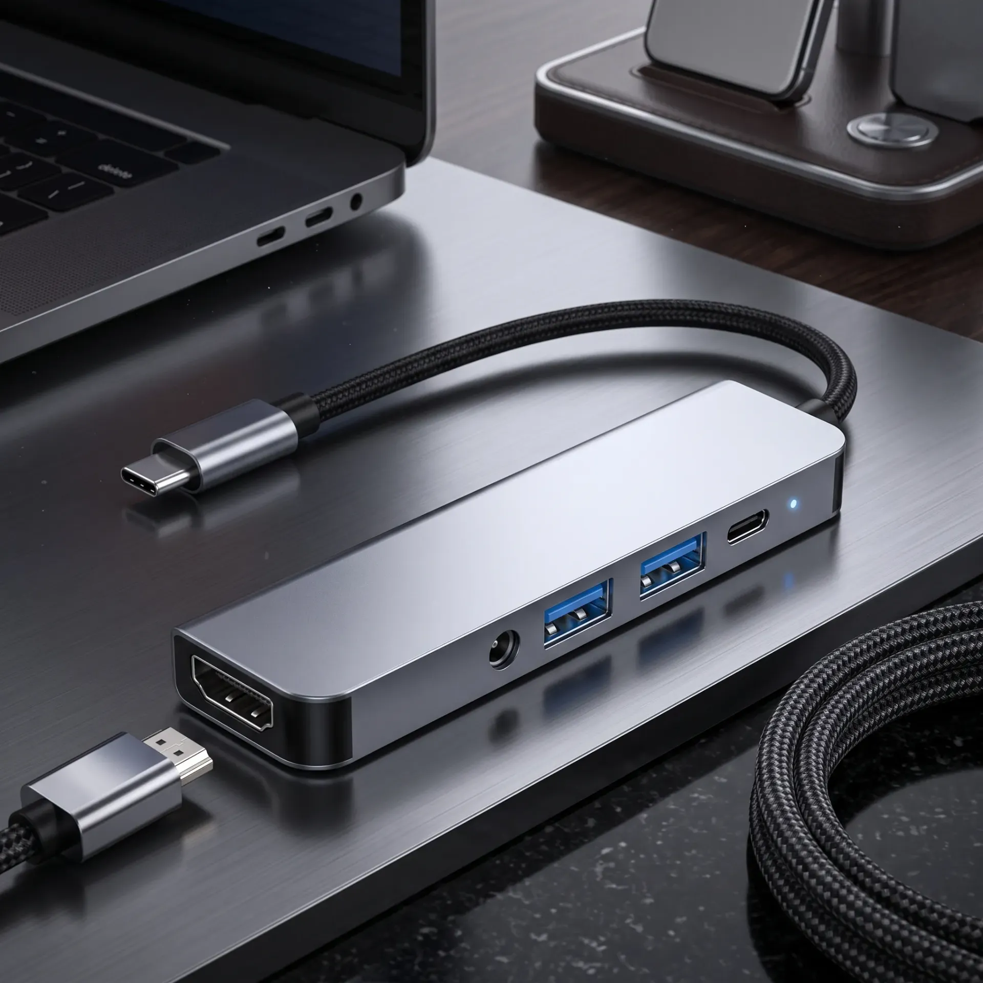 ADAPTADOR 5EN1 TIPO C  A HDMI+USB+3,5+TIPO C
