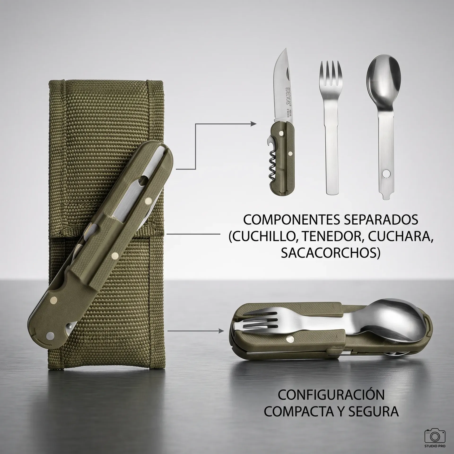 SET DE CUBIERTOS DE CAMPING PLEGABLE