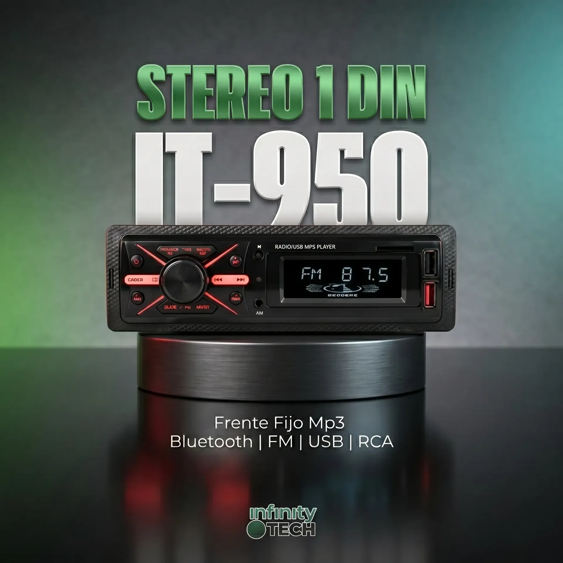 [IT950] ESTEREO INFINITY FRENTE FIJO FM - USB - BLUETOOTH