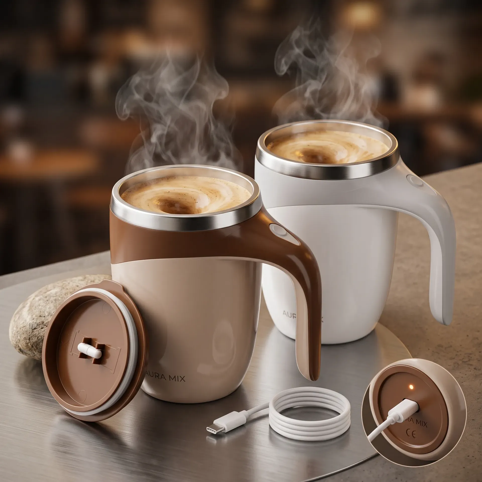 TAZA DE CAFE MEZCLADORA RECARGABLE 380ML