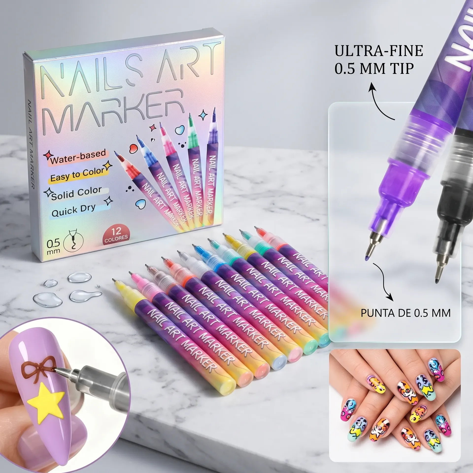 SET MARCADORES X 12PCS P/DISEÑO DE UÑAS