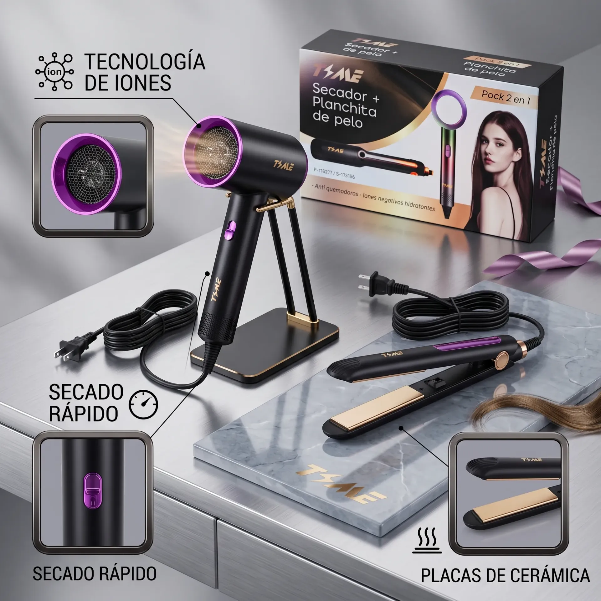 COMBO SECADOR DE PELO Y PLANCHITA DE PELO