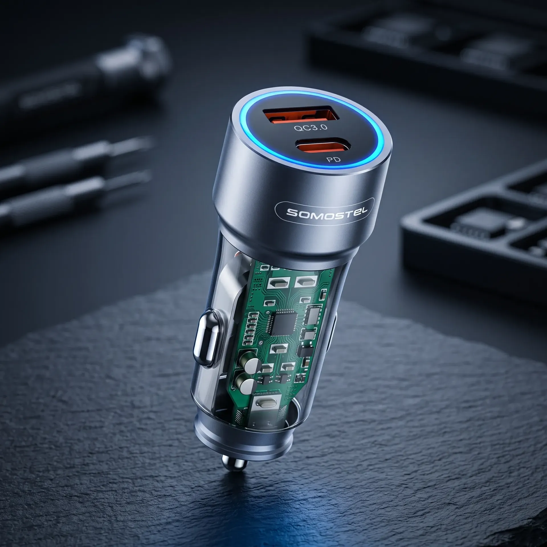 CARGADOR CABEZAL DE AUTO 12V 38W USB Y TIPO C