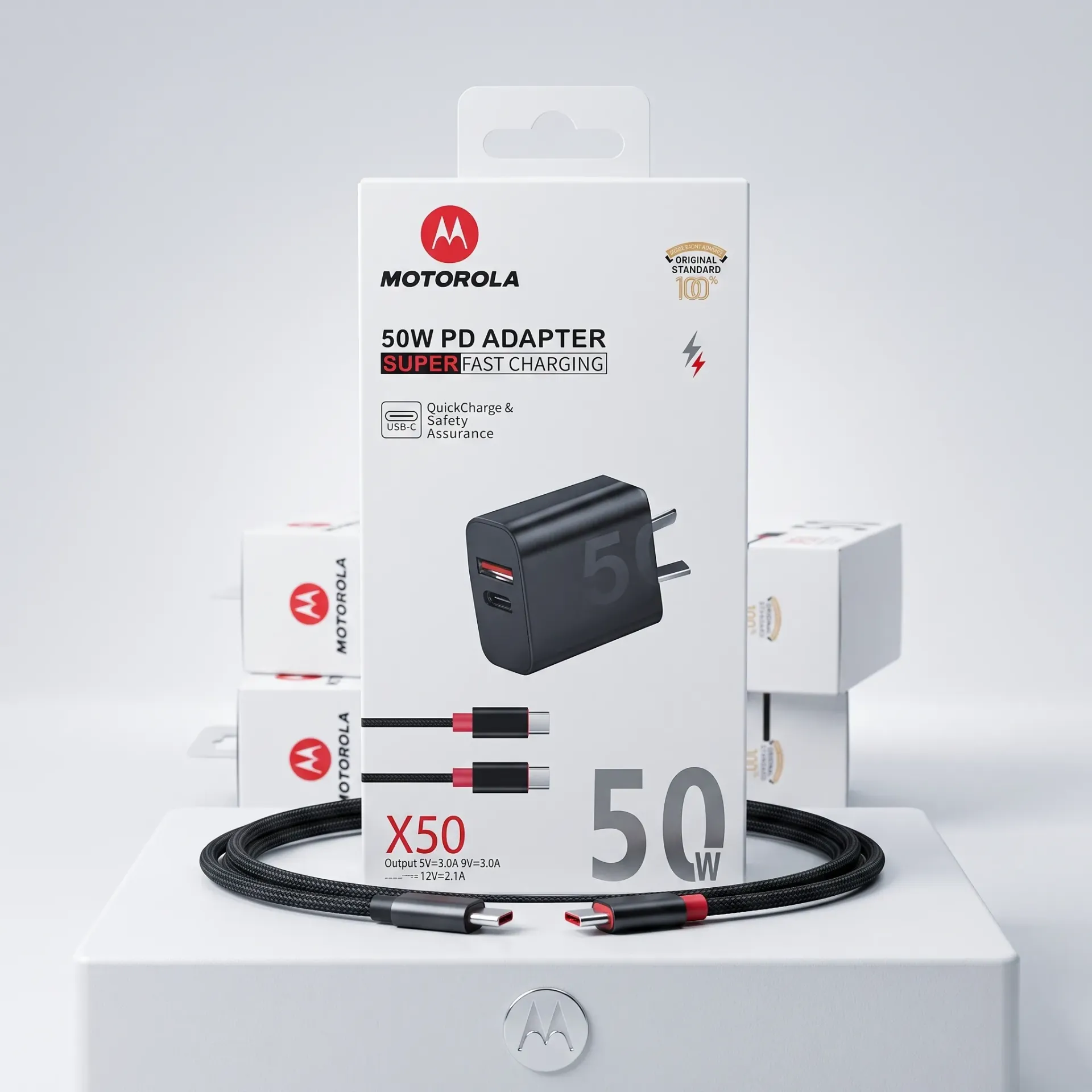 CARGADOR MOTOROLA TURBO 50W C/CABLE TIPO C