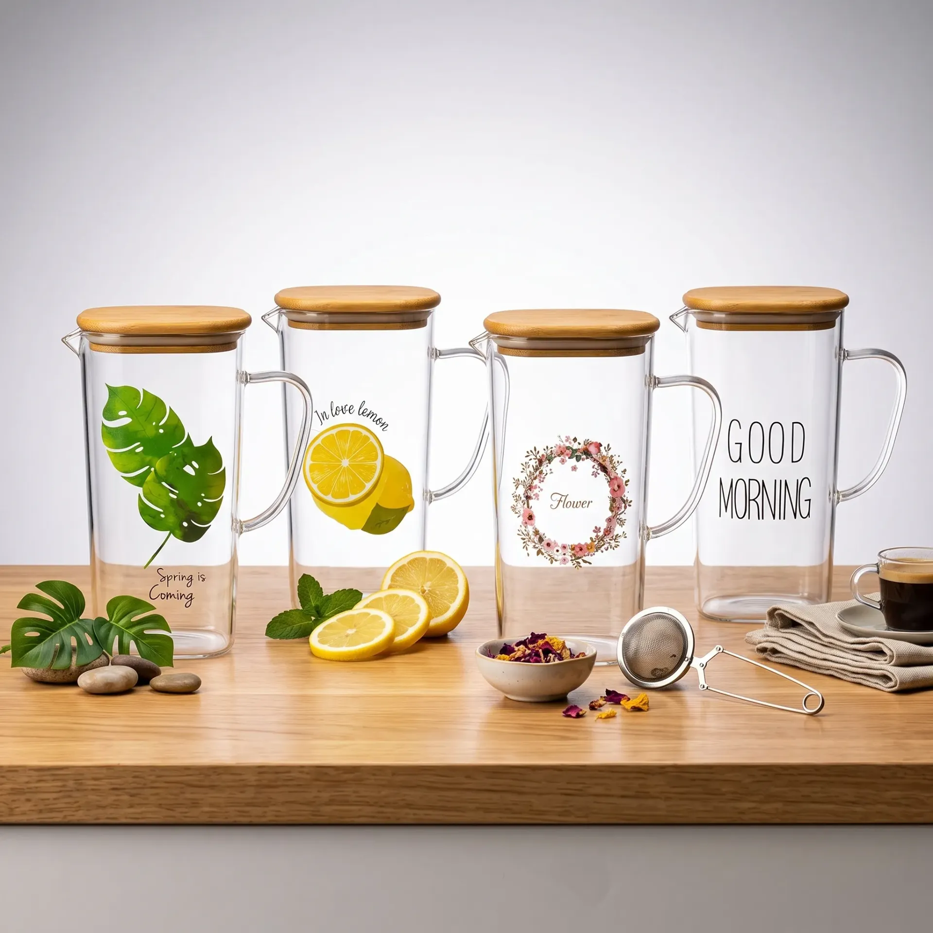 JARRA DE VIDRIO 1200ML CON TAPA DE MADERA