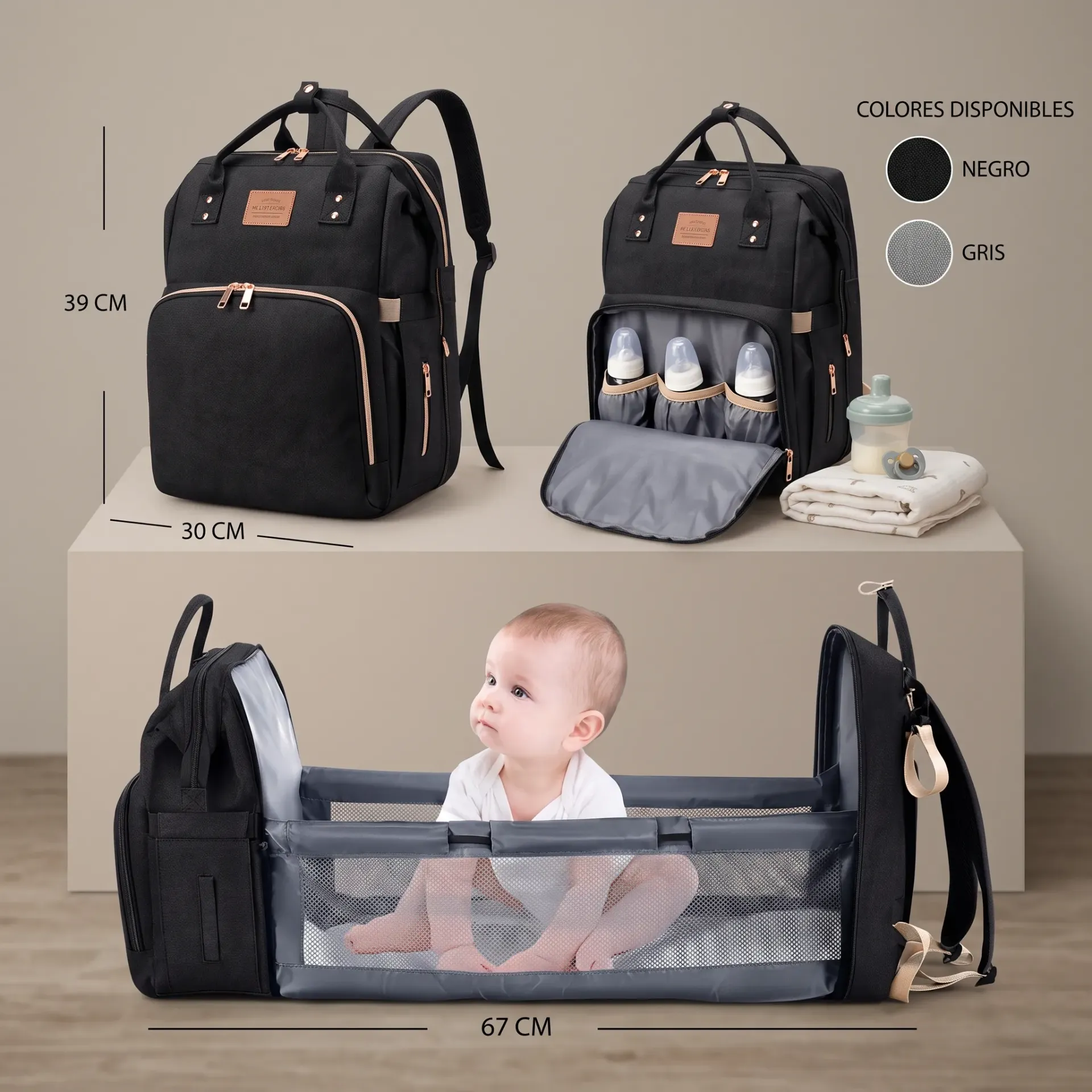 MOCHILA BOLSO MATERNAL C/CAMBIADOR Y CUNA