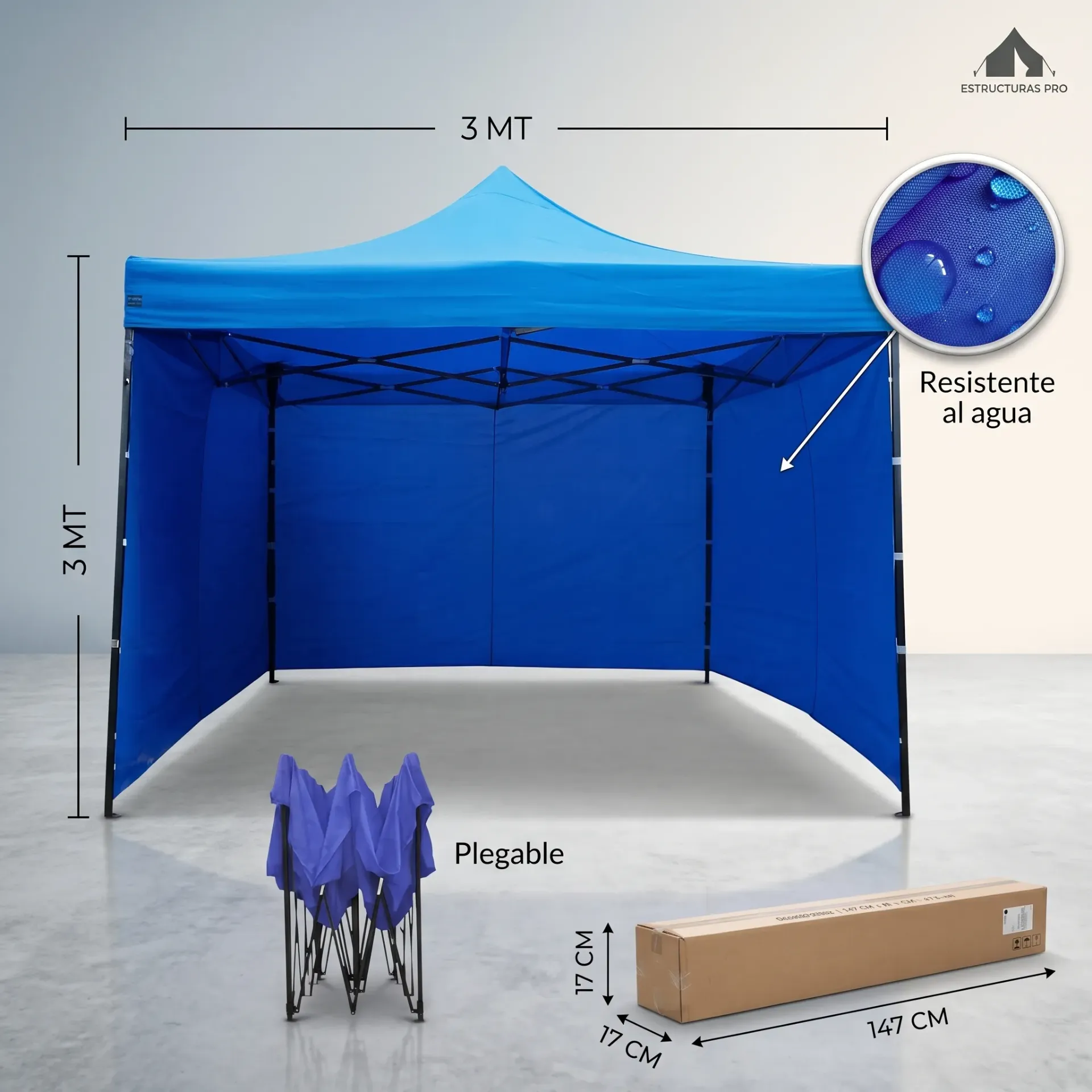 GAZEBO PLEGABLE 3MTSx3MTS C/PAREDES IMPERMIABLE