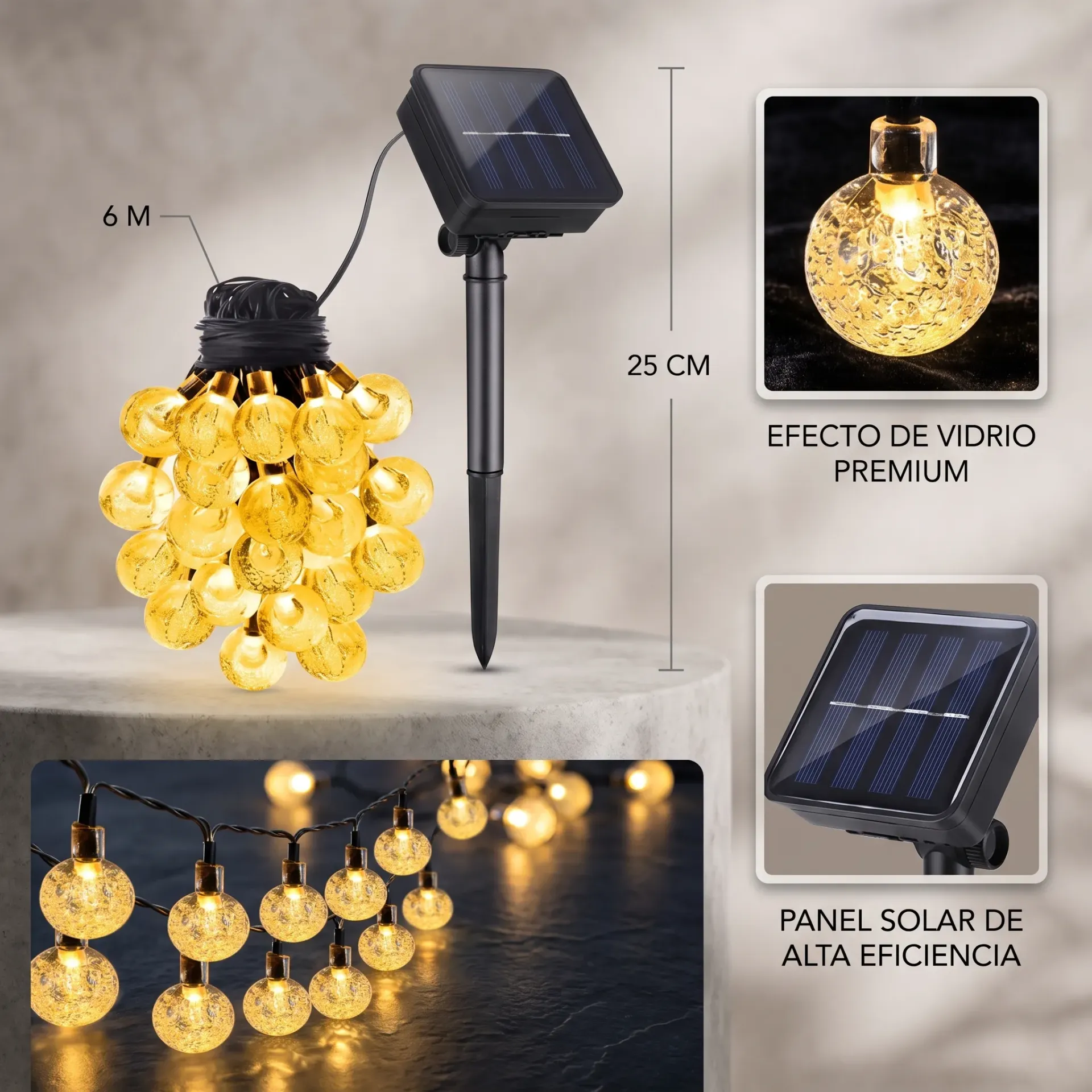 GUIRNALDA ESTACA SOLAR EFECTO CRISTAL 6MTS