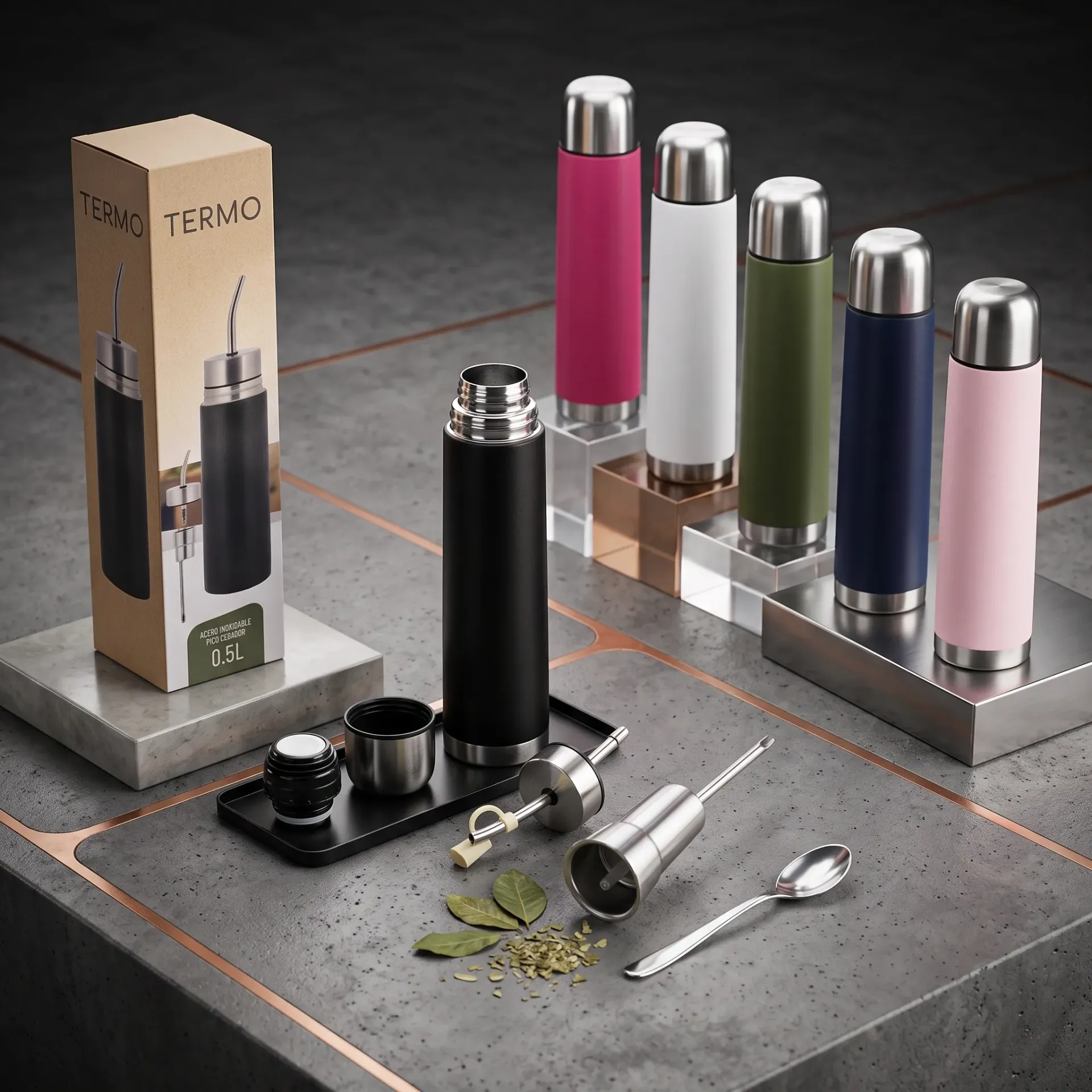TERMO ACERO CON PICO CEBADOR 750ML