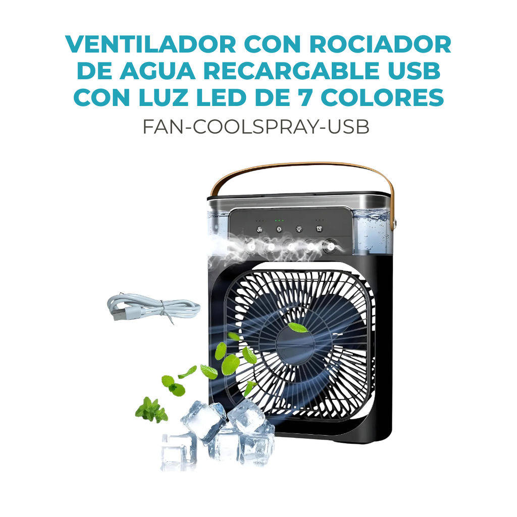 VENTILADOR RECARGABLE CON ROCIADOR DE AGUA Y LUZ