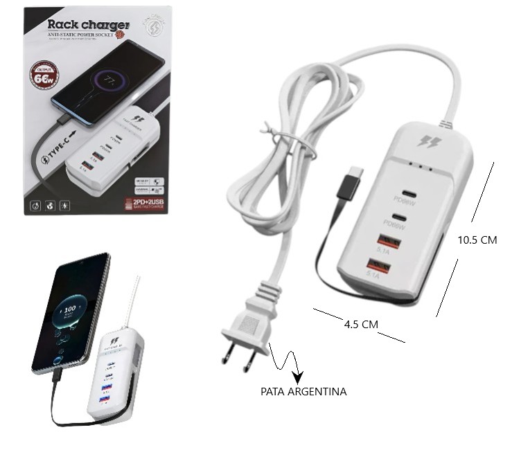 MINI ZAPATILLA CARGADOR 2 USB Y 2 TIPO C