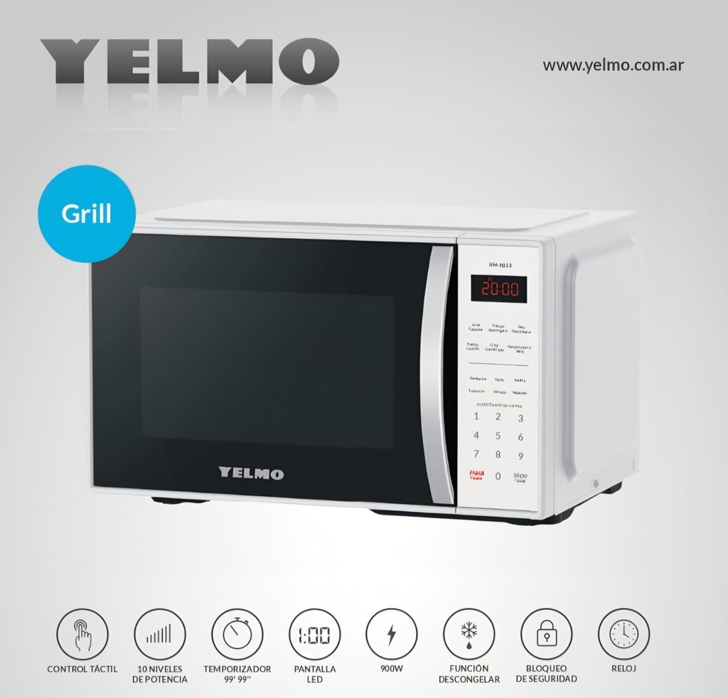 MICROONDAS CON GRILL YELMO  23 LTS 6 MESES DE GARANTIA